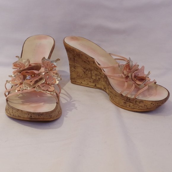 Mila Paoli Cork Wedge Butterfly Slides- Sz. 39/8.5 - Picture 1 of 6